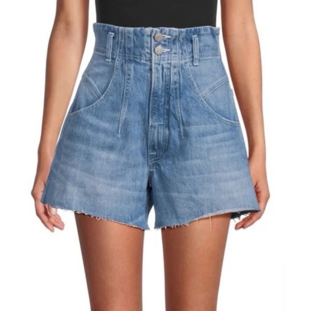 FRAME x Anthropologie Darted Waist Wide Leg Short Denim Blue Jean Shorts sz 28